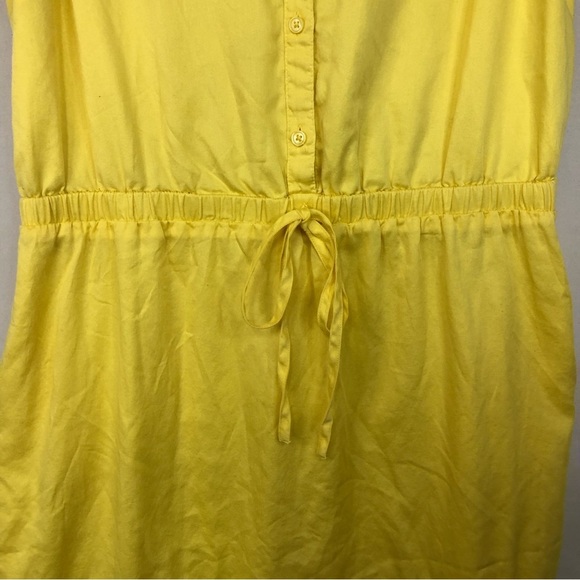 Elle Women’s Dress Eyelet Sunny Yellow Collared Elastic Waist Tie Lined - Picture 4 of 11